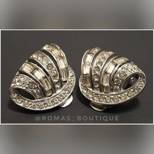 Elegant Silver Tone Crystal Clip Earrings